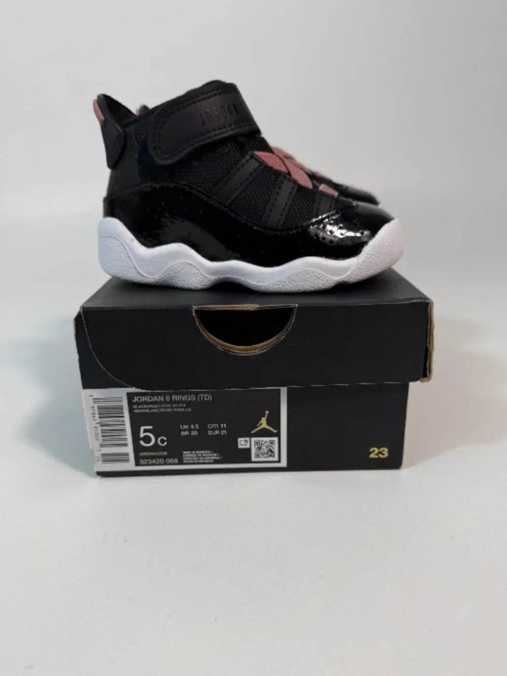 Nike Air Jordan 6 Rings (TD) Toddlers Size 5C Black/White/Rust Pink